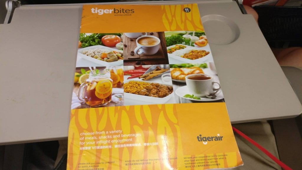 Die Karte für Essen & Getränke bei tigerair