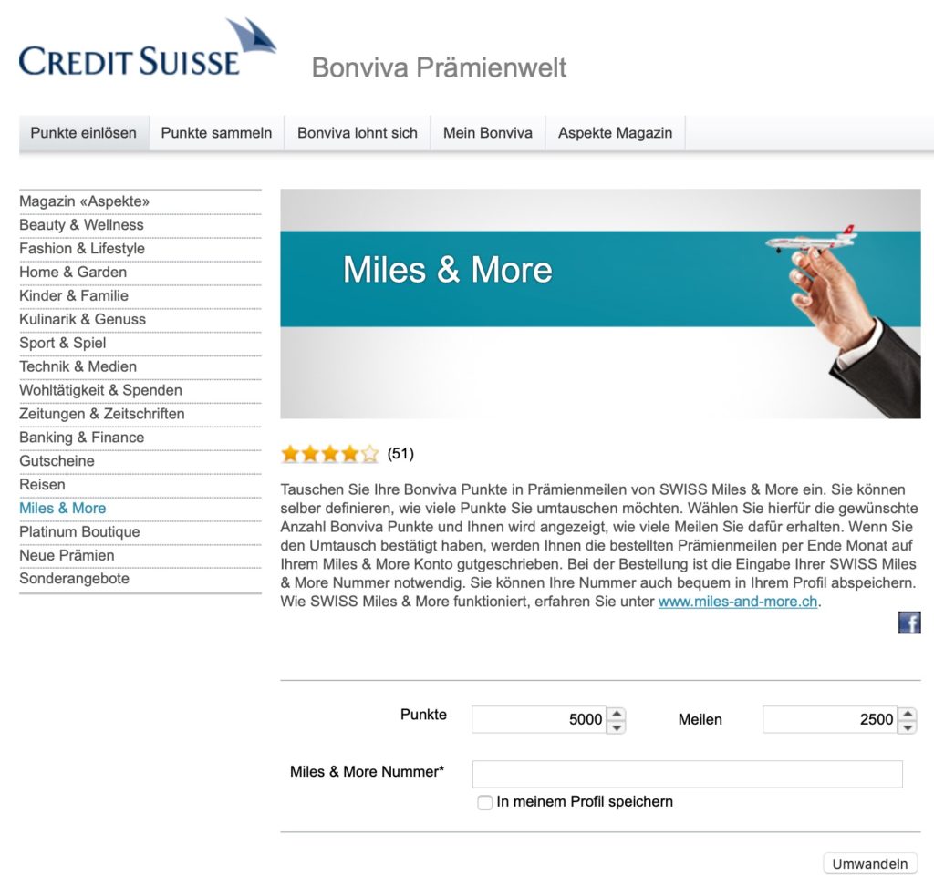 Bonviva Credit Suisse Meilentransfer