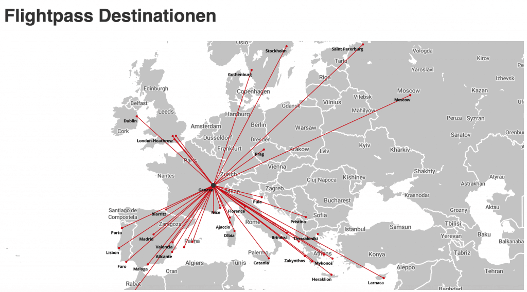 Swiss Flightpass Destinationen Genf Screenshot Website