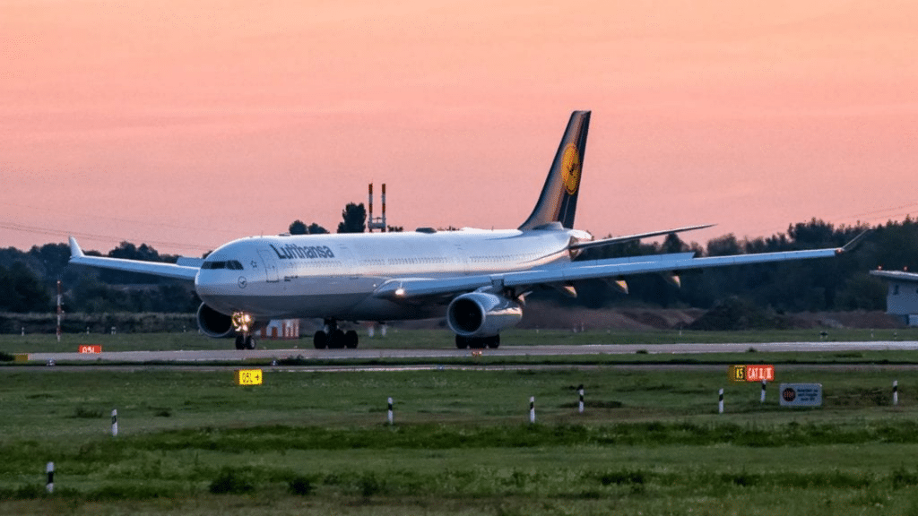 Lufthansa Airbus A330 Sonnenaufgang Duesseldorf