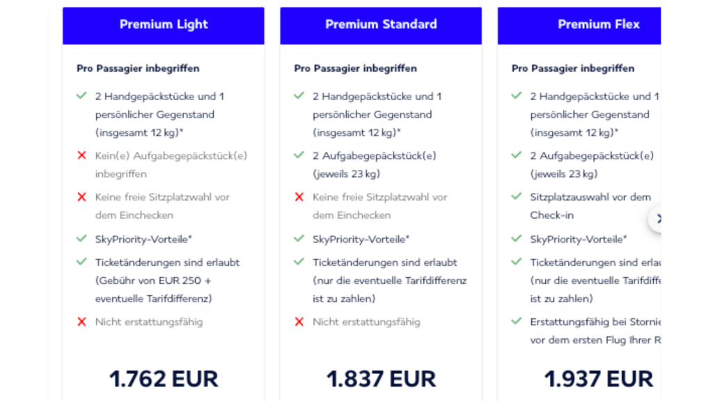 Air France KLM Premium Economy Light Tarif
