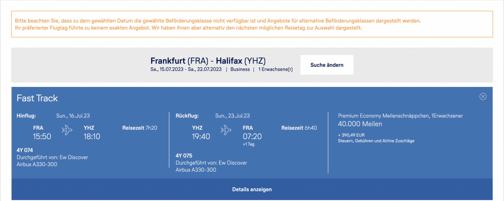 April 2023 Eurowings Discover Meilenschnaeppchen Halifax