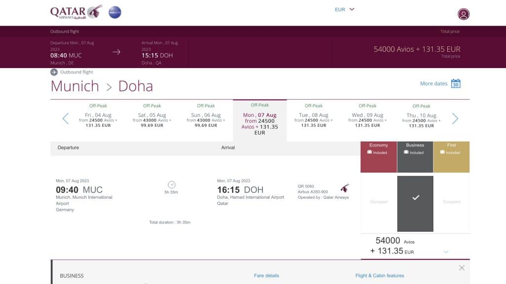 Qatar Airways Prämienbuchung