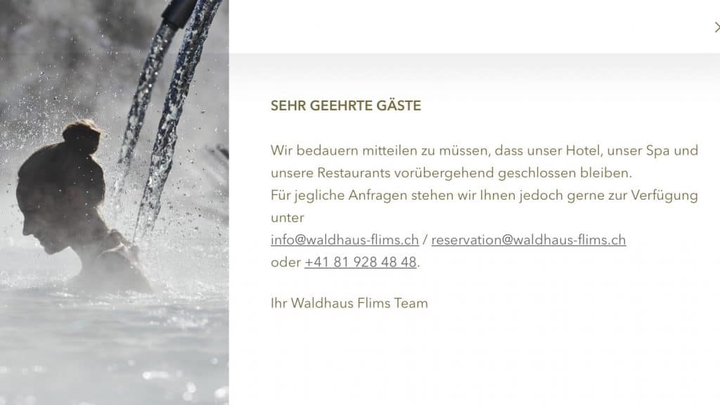 Waldhaus Flims Information Webseite Schliessung