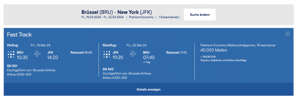 Brussels Airlines Meilenschnäppchen Verfügbarkeit New York