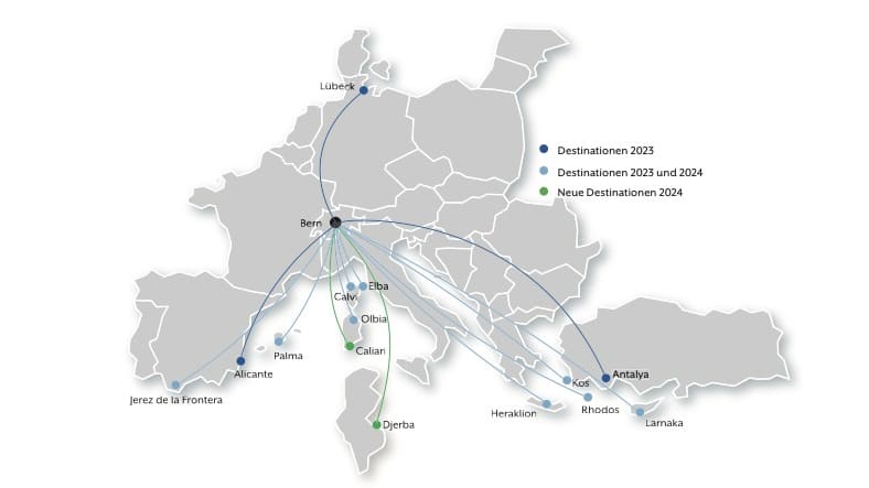 Flughafen Bern Jahresergebnis 2023 Destinationen 