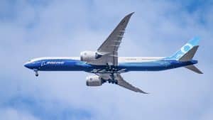 Boeing 777X Test Flight In February Of 2020 In The Skies Over Spokane, Washington USA.