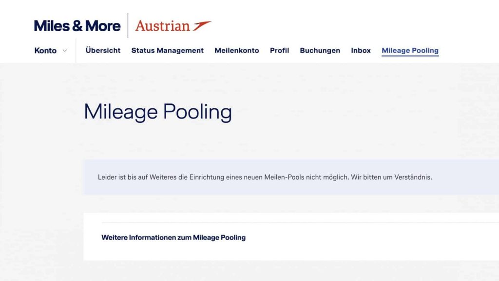 Mileage Pooling Nicht Verfuegbar