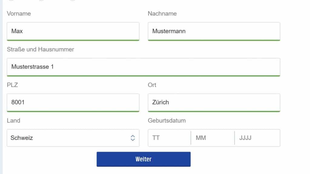 Beispiel Anmeldung Payback