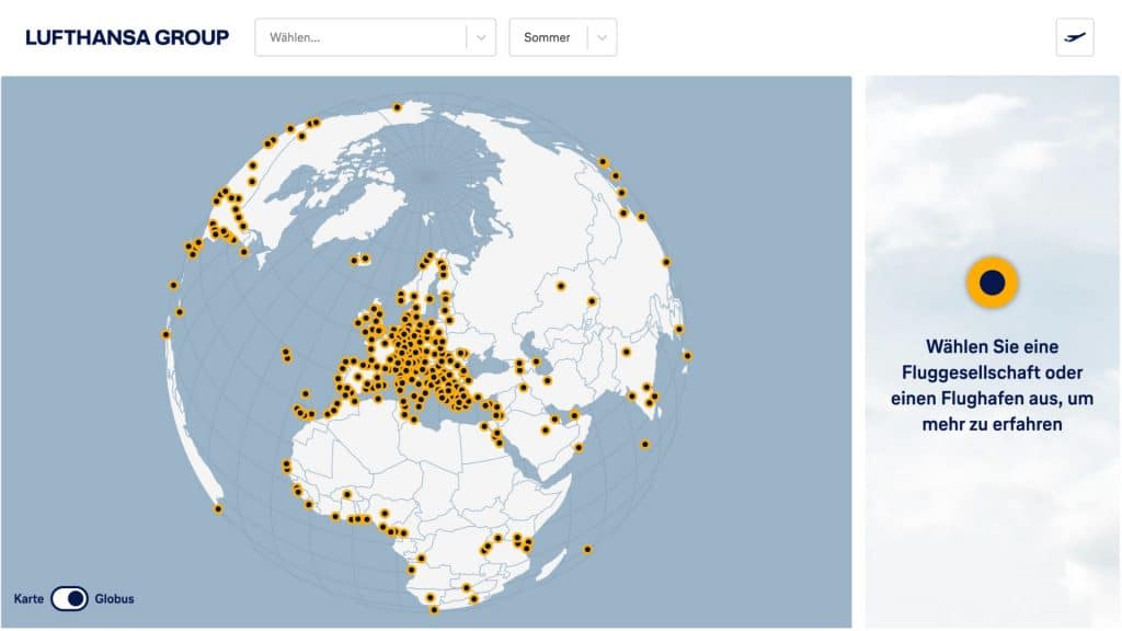 Lufthansa Group Navigator Globus Ansicht