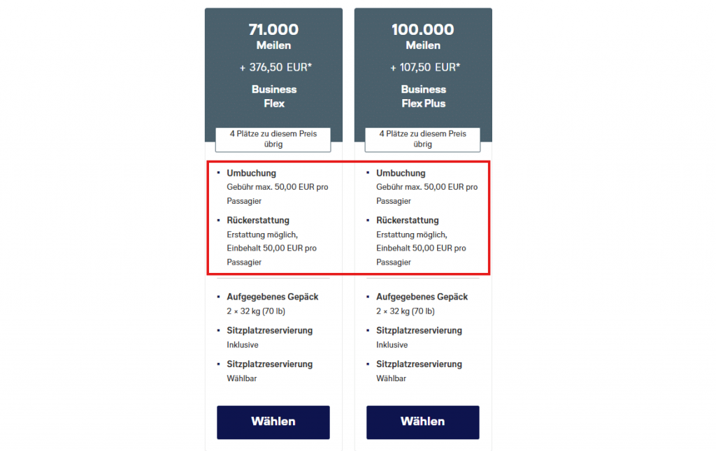 Award Flights Beispiel LH Flexibel