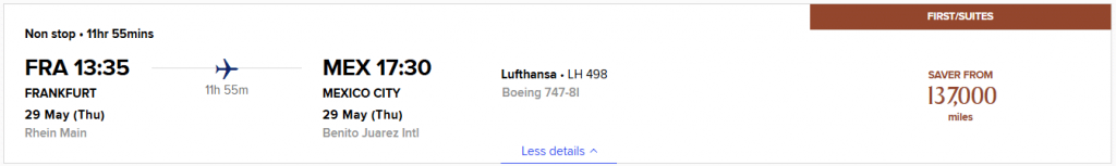 KrisFlyer Award Flight FRA MEX First Class LH