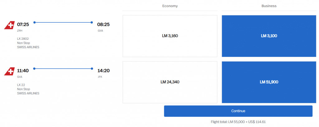 Avianca LifeMIles Beispiel Meilenflug BER ZRH DXB