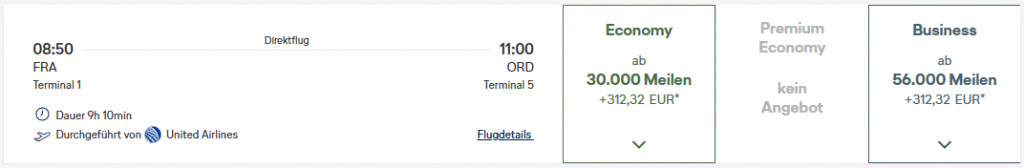Miles More Award Flight FRA ORD Business United 1