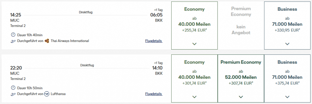 Miles More Award Flight MUC BKK Business