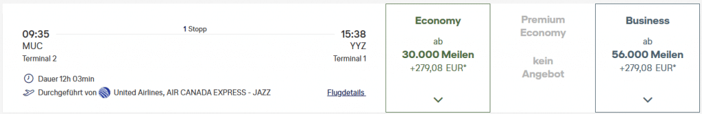 Miles More Award Flight MUC YYZ Business United AirCanada Jazz 3