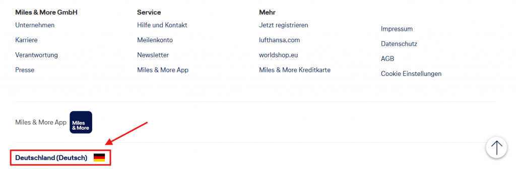 Miles More Ländereinstellung Website