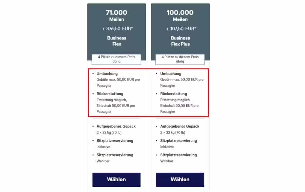 Award Flights Beispiel LH Flexibel