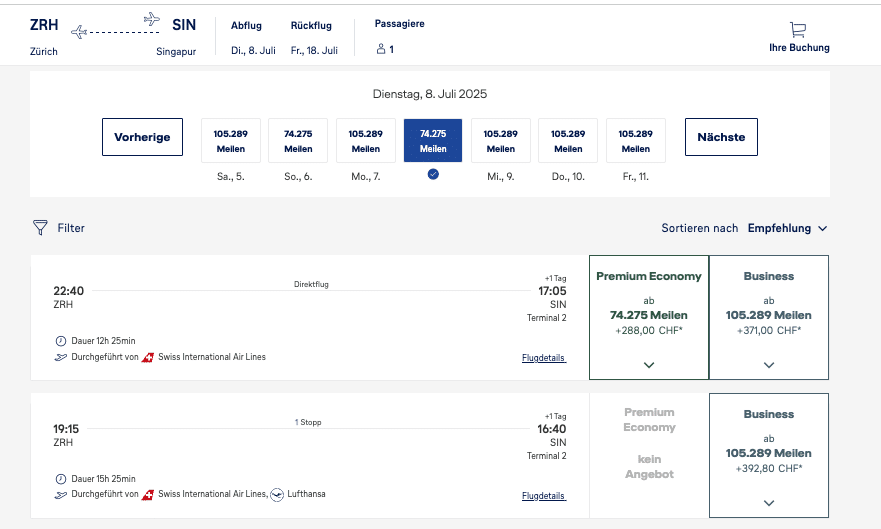 Miles More ZRH SIN