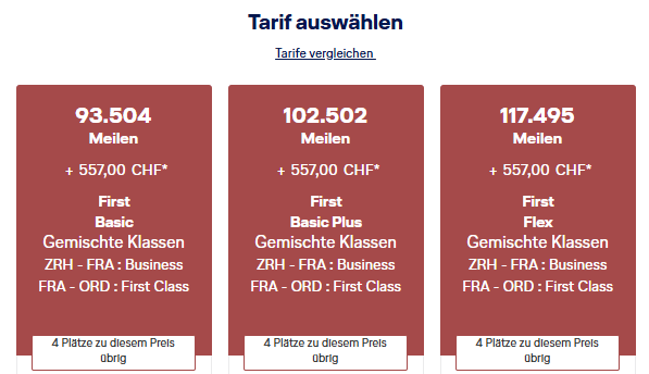 Tarifklassen Interkonti LH Flexibel First Class