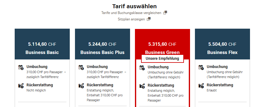 Tarifunterschiede Beispiel LX Cash Ticket