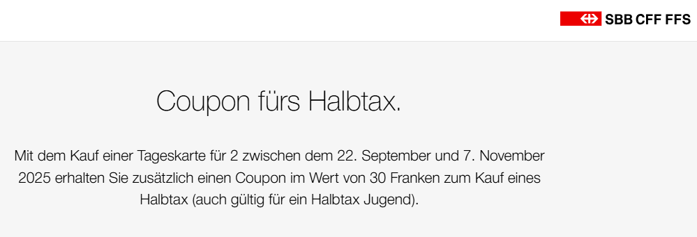 Coupon SBB Halbtax Mit Duo Tageskarte Aktion Herbst 2025