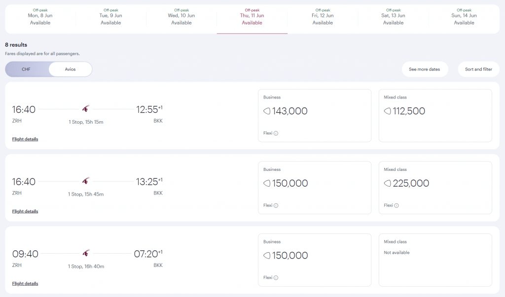 Qatar Award Flight Finder Results Departure Date CH