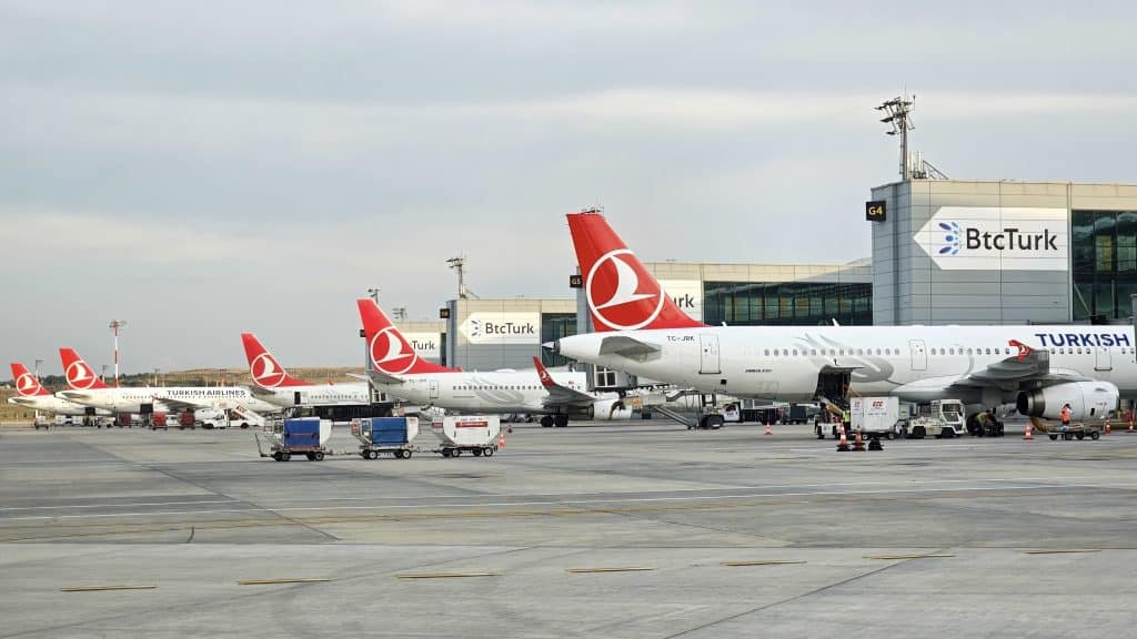 Several Turkish Airlines Planes Parked At The Istanbul Airport Terminal