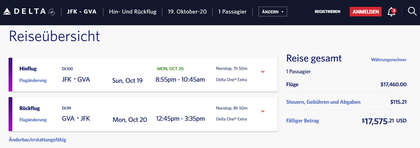 DELTA Last Flight GVA JFK Oktober 2025