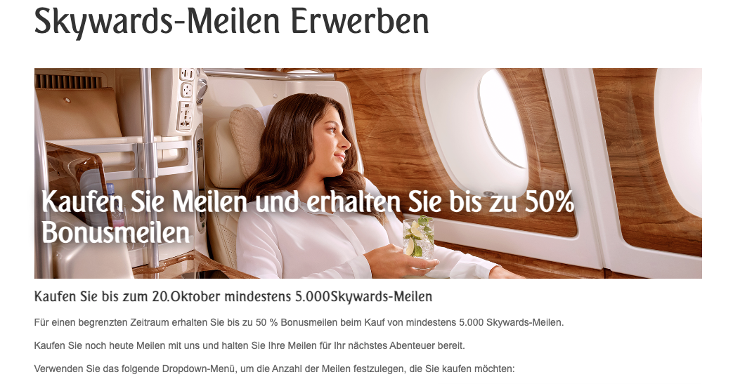 Emirates Skywards Meilen Kaufen Bonus Sep Okt 2025