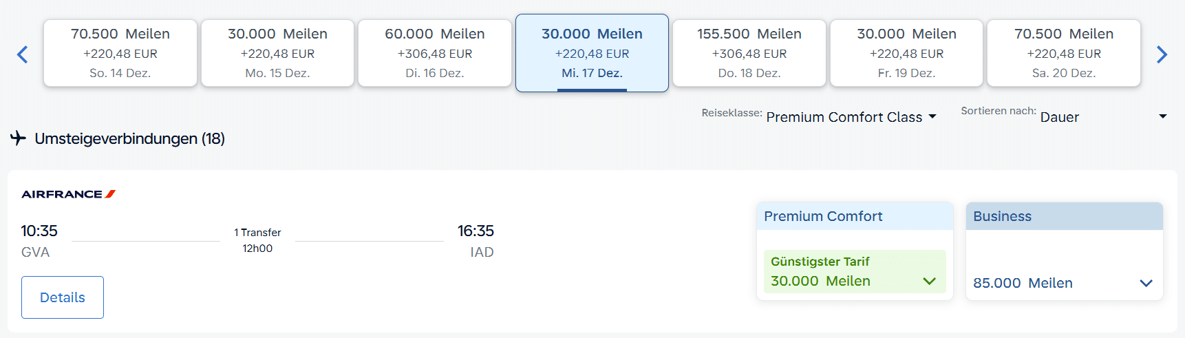 Flying Blue Premium Eco Promo Award GVA IAD Air France September 2025