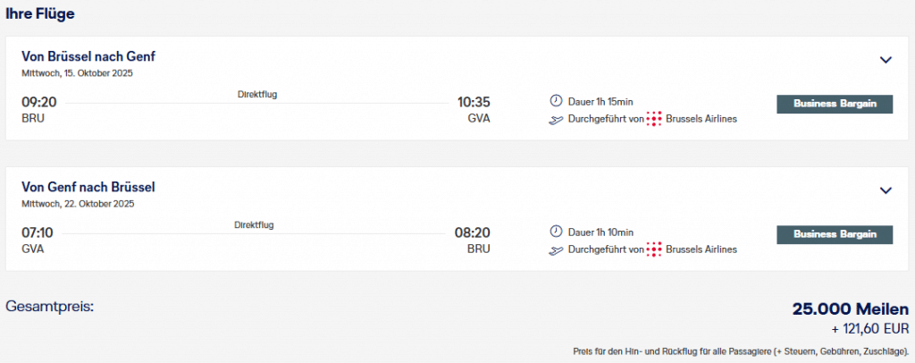 M&M MS Award Flight BRU GVA Business Class Brussels Airlines