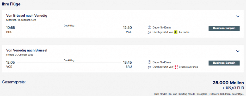 M&M MS Award Flight BRU VCE Business Class Brussels Airlines
