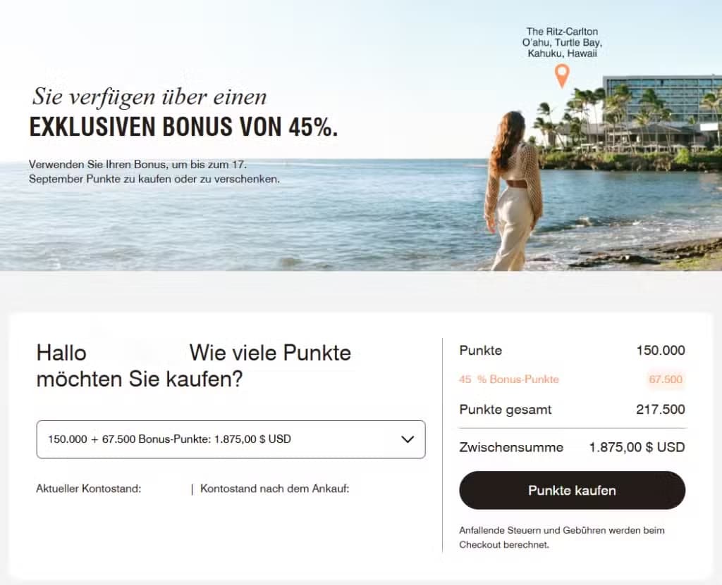 Marriott Bonus 45 Prozent Offer August 2025