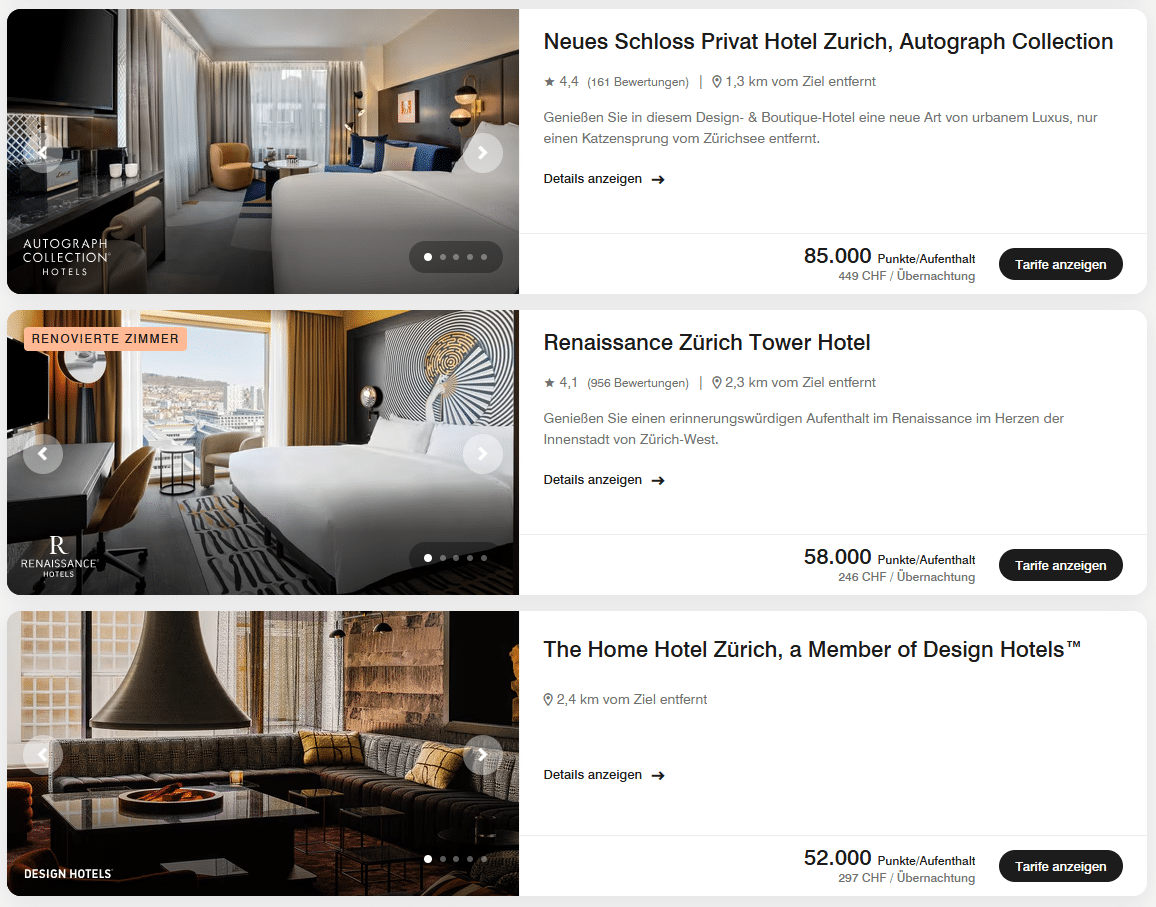 Marriott Punkte Buchung Zurich