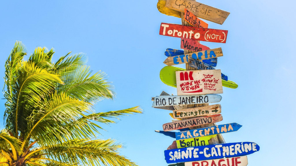 Travel Urlaub Schilder Pfeile