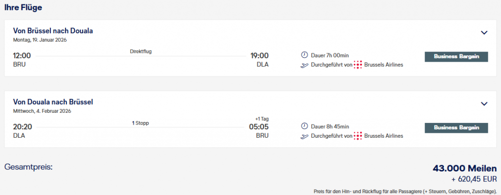 Miles More MS Brussels BRU DLA Business Class