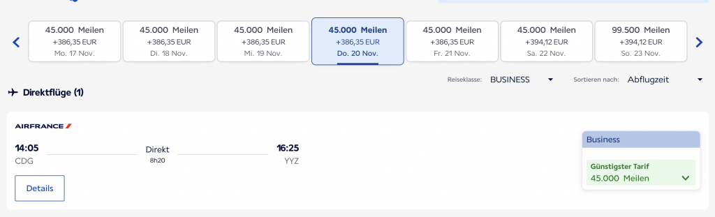 Promo Awards November 2025 Business Class Toronto