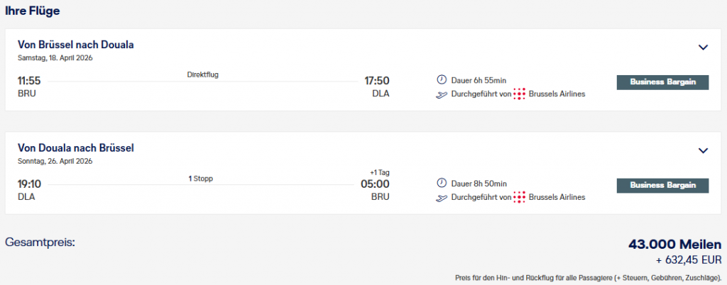 Miles More MS Brussels BRU DLE Business Class