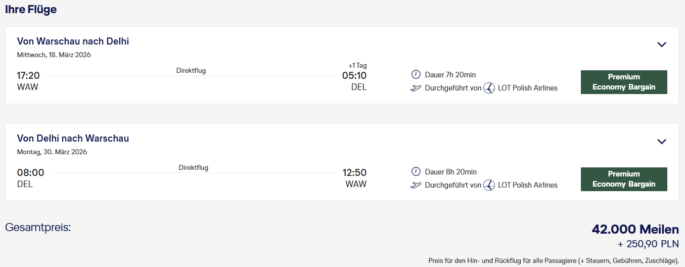 MS Miles More LOT WAW DEL PremEco