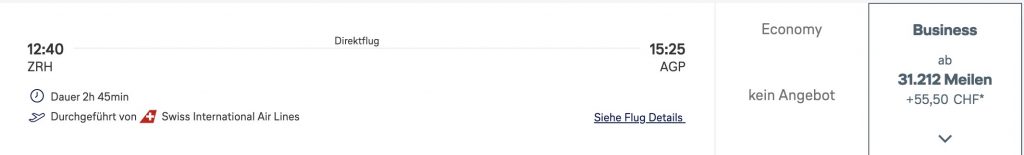 Swiss Meilen Zuerich Malaga