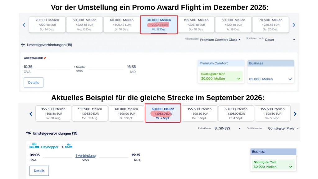 Gegenüberstellung Flying Blue GVA IAD