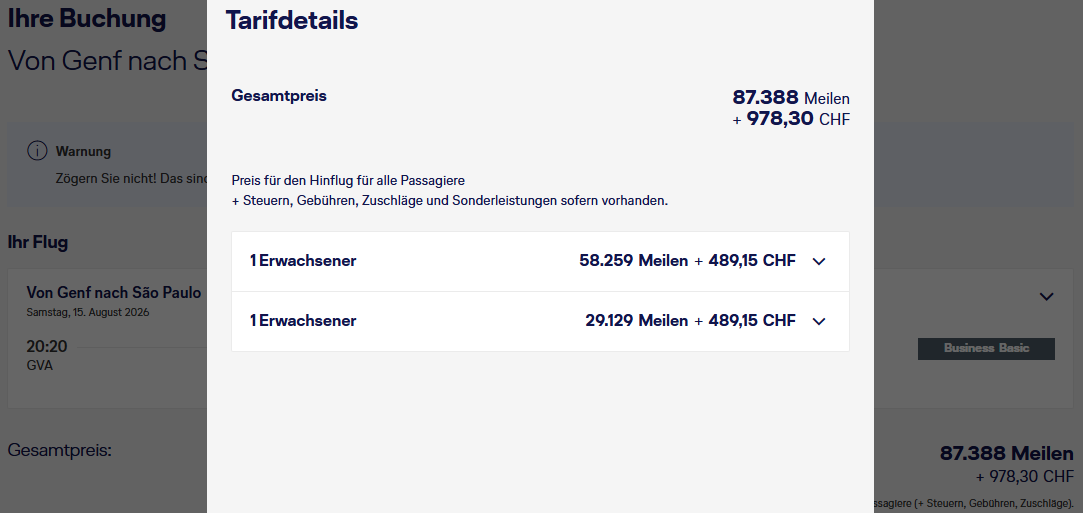 Miles More Award Flight GVA GRU Business Class SWISS Companion Update