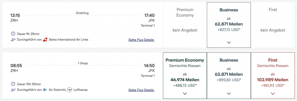 Zuschlaege LH ZRH NY