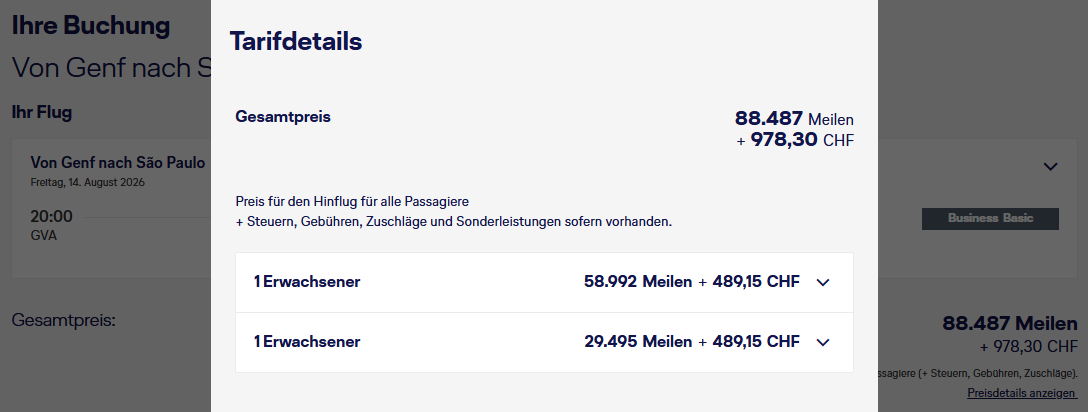Miles More Award Flight GVA GRU Business Class SWISS Companion Update April