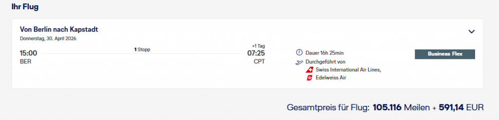 Screenshot Flugbuchung Berlin Kapstadt