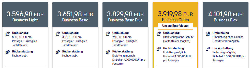 Business Class Tarife Lufthansa Group Mai 2026 Lang