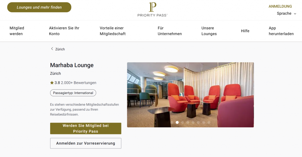 Screenshot Marhaba Lounge Reservierung