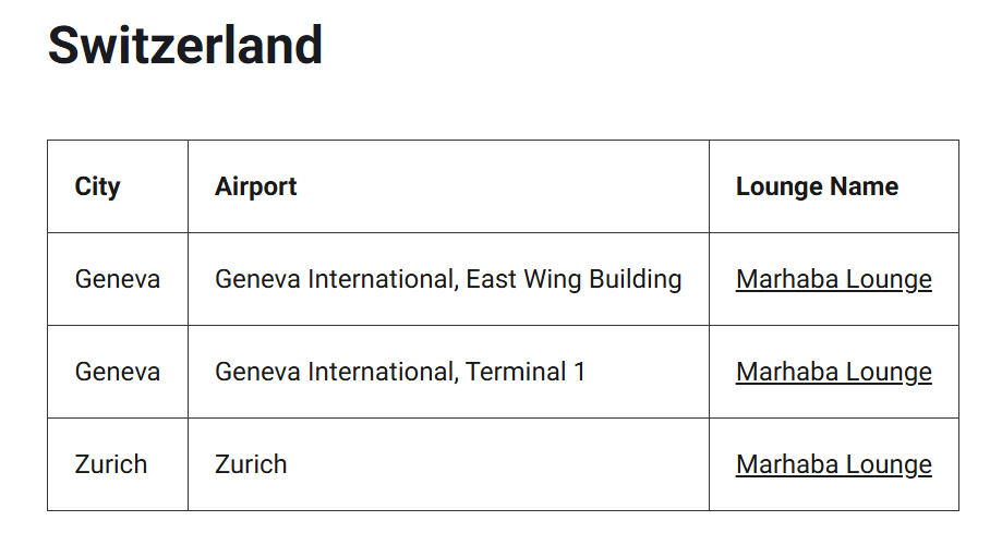 Screenshot Schweiz Lounges Priority Pass Reservierung