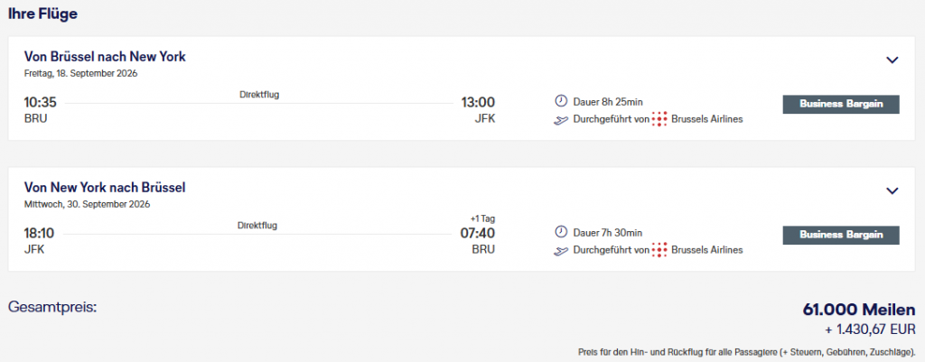 Miles More MS BRU JFK Business Brussels Airlines Juni 2026